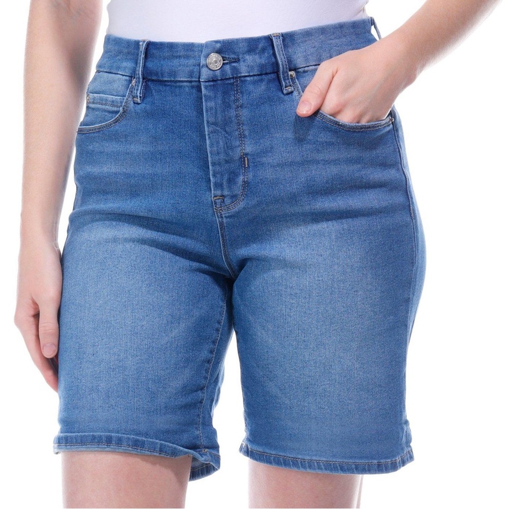 Nicole Miller Soho High Rise Denim Bermuda Shorts Size 6 Stretch Classic Blue - Picture 2 of 8